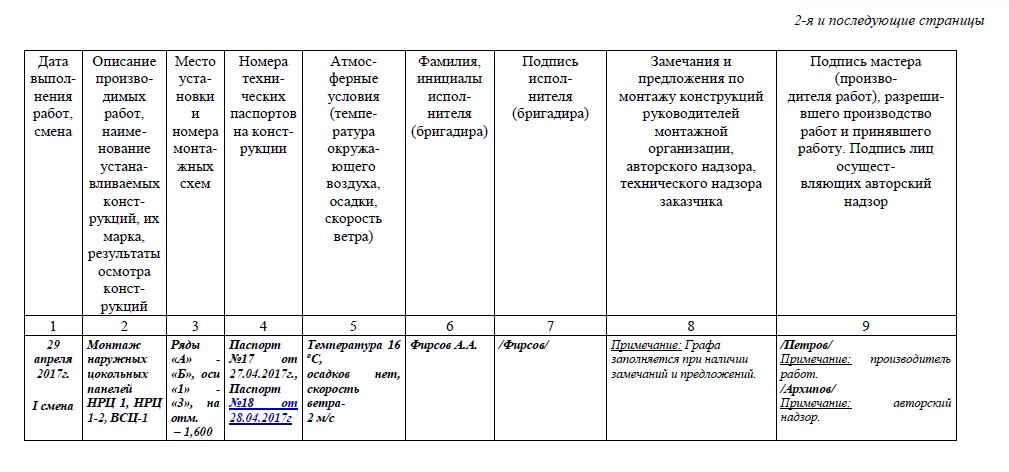 Журнал работ по монтажу строительных конструкций 3