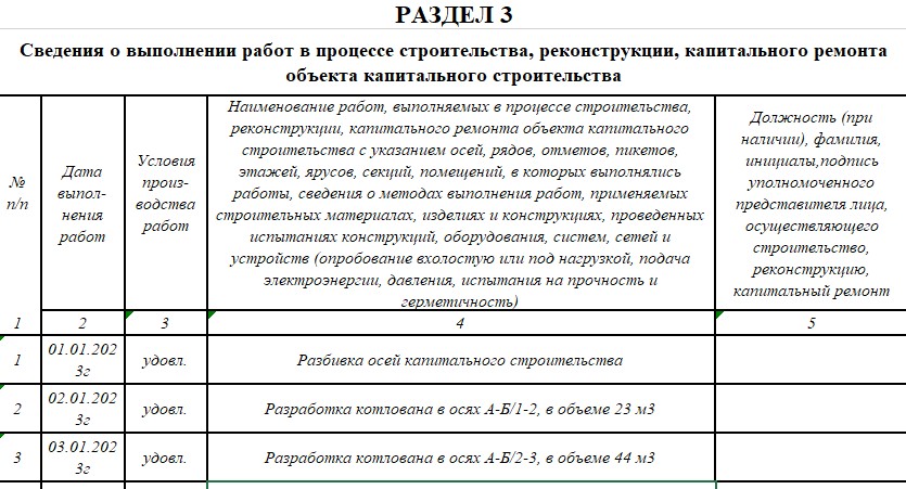 Общий журнал работ. Раздел №3